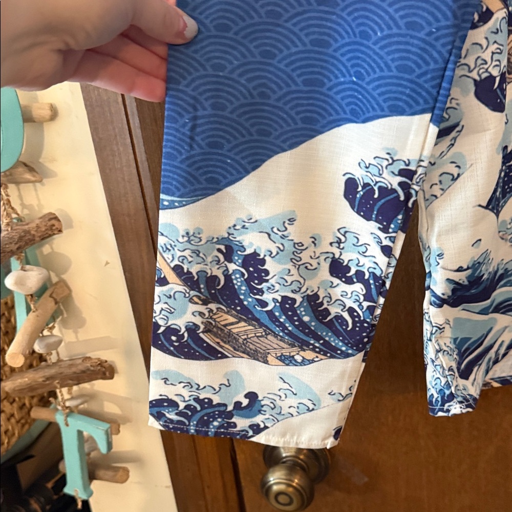 Blue Wave Print Long Sleeve Top - Picture 3 of 5